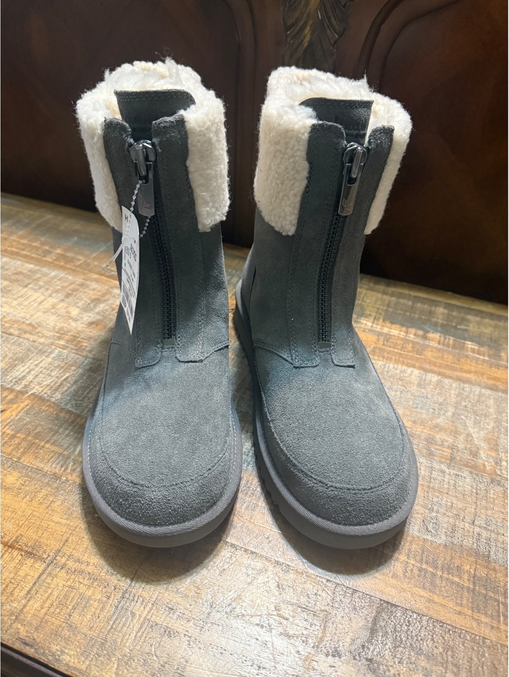 Koolaburra by UGG Women's Gray Suede Winter Boots with White Faux Fur Lining, US